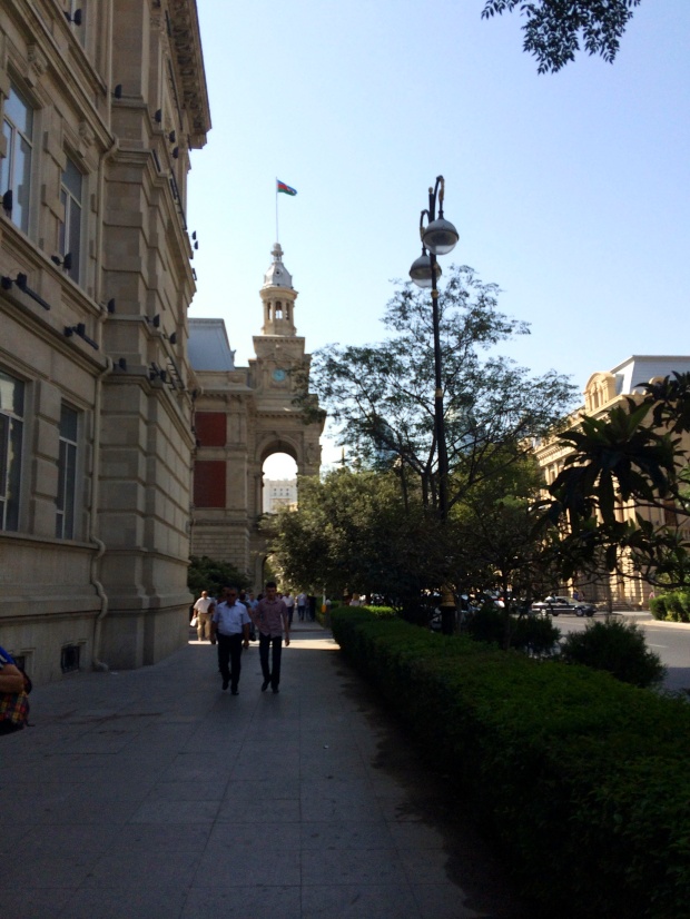 Walking on the perimeter, this is the front of the Main Building, right by all the fun things in Baku.